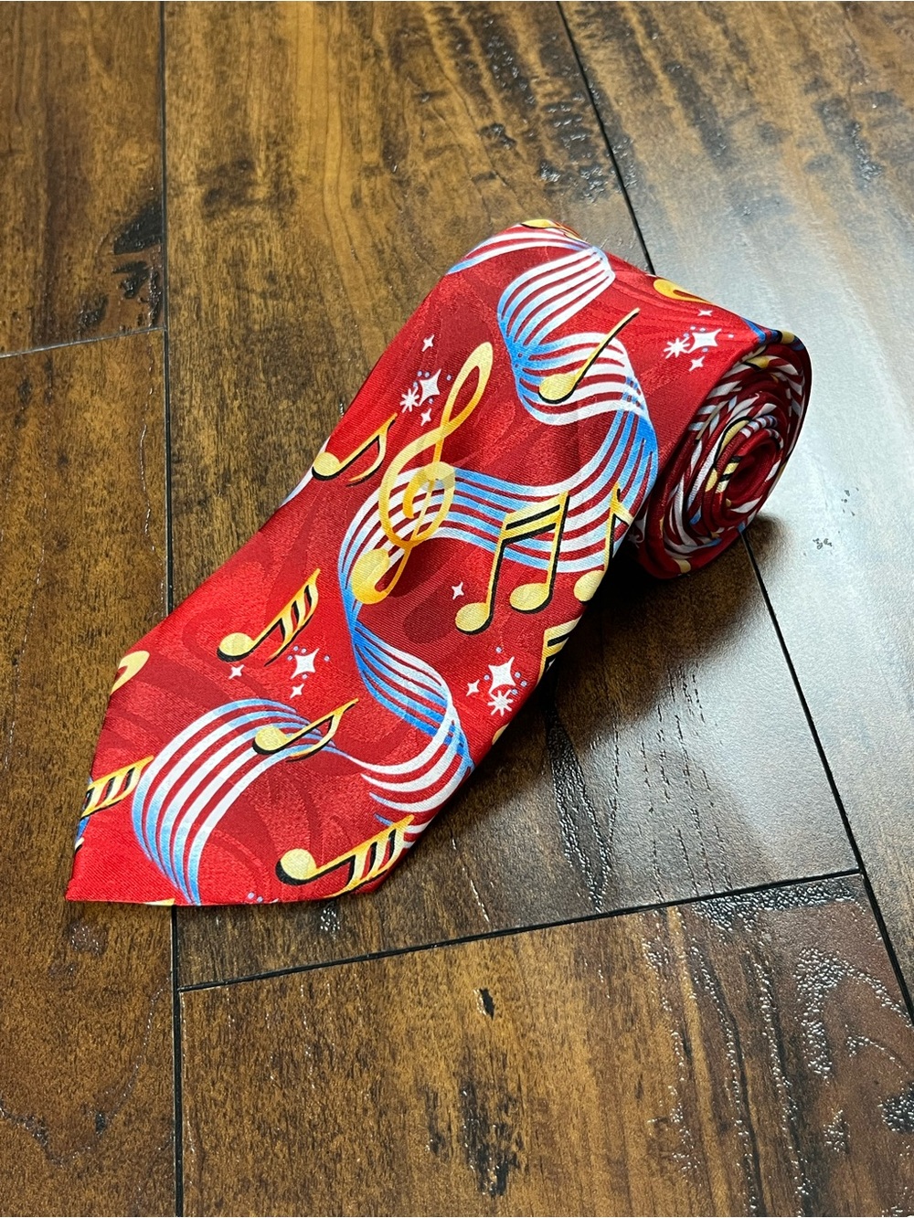 STEVEN HARRIS Men’s Tie Music Notes Treble Clef Red 100% Polyester VINTAGE
